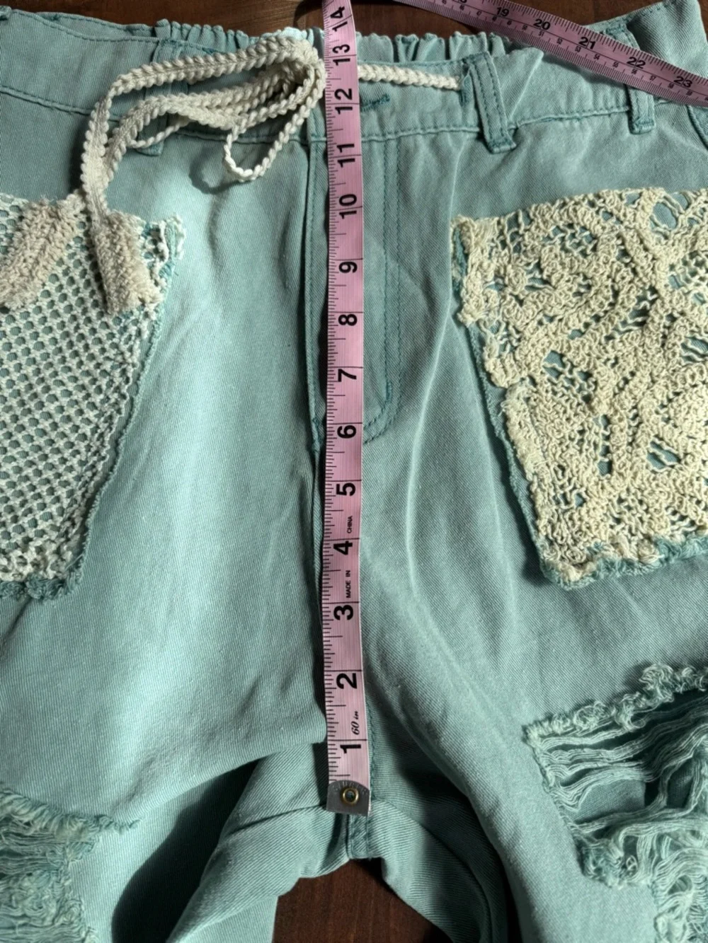 POL Mint Green Distressed Cargo Joggers with Crochet Patchwork Women Small - Picture 7 of 9